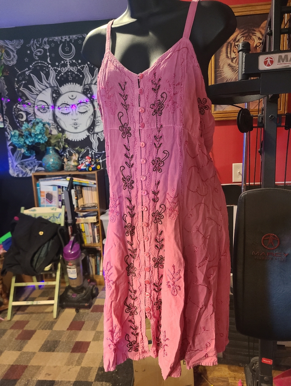 Vintage 90's Pink Embroidered Button-Front Sundress